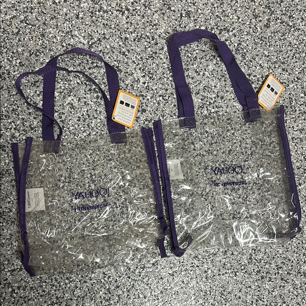 4/$10 Clear Tote Bags “Yahoo! Ninersyodel” with Purple Trim